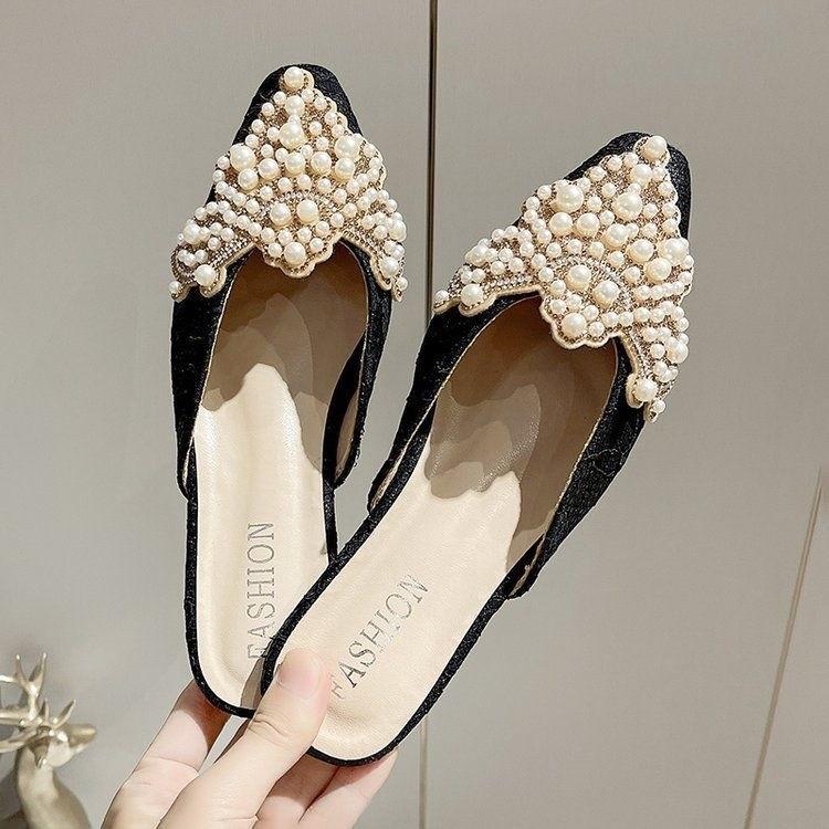 Package Head Style Flat Toe Womens Loafers With Pearl Waterdiamond Decor For Casual Daily Wear