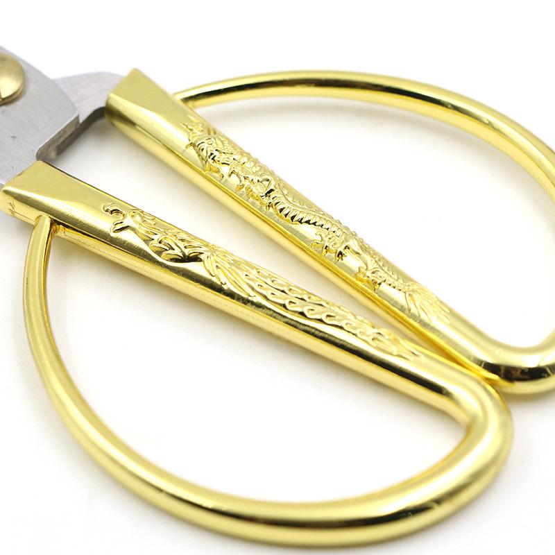 Three Loves, Opening Ribbon-Cutting Golden Dragon And Phoenix Scissors Wedding Home Festive Scissors Stainless Steel Handmade Diy Paper-Cutting