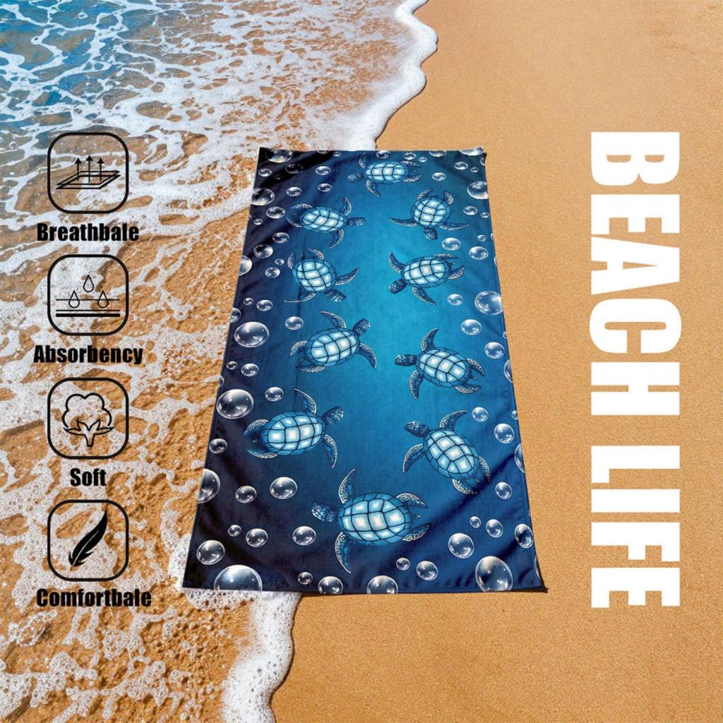 Blue Sea Turtle Beach Towel Ocean Bubble Print Quick Dry Soft Microfiber Bath Towel For Women Kids Summer Gift