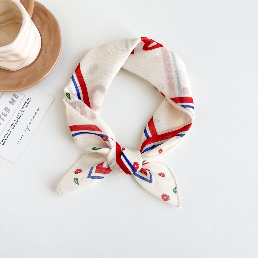 Japanese retro literary and artistic style 18 cotton and linen cashew flower silk scarf thin square scarf high-end fashion versatile accessories scarf