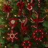 Wine Red Plush Christmas Tree Pendant Glitter Bow Christmas Decorations  Holiday Season