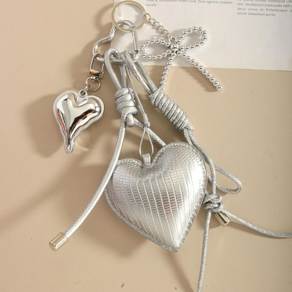 Sophisticated Bag Decoration With Ribbon Design And Bows Heart Pendant Themes Fashion Bag Charm For Style Enthusiasts