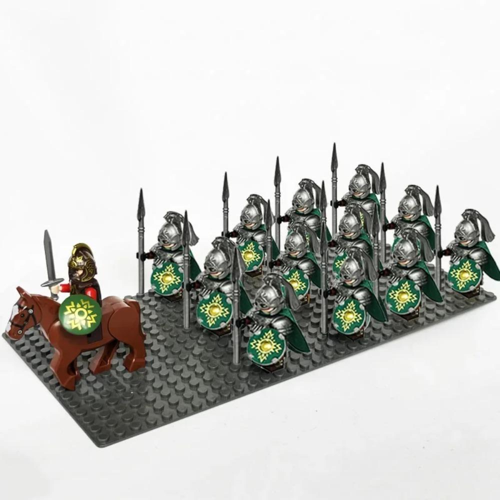 13Pcs Mini Gondor Battle Spearman Body Gurad Infantry VS Roman Solider Eomer Rohan Warriorr Figures Blocks Set Toys for Kids