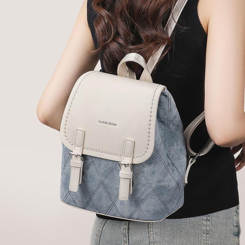 New contrasting color backpack women's fashion backpack retro student schoolbag lightweight casual travel bag tide