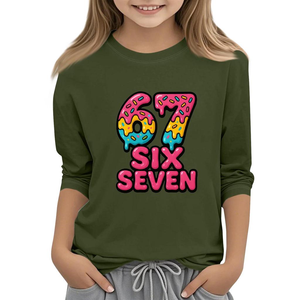 Moda dziecięca Koszulka z rękawem trzy czwarte z okrągłym dekoltem z nadrukiem Casualowa