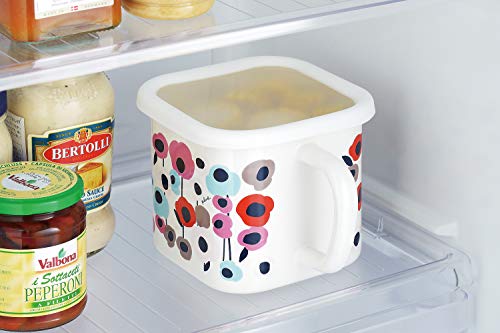 Toyoho Emaille Multi-Quadrat-Topf, Weiß, Flauschiges Blumendesign, 1450ml, Plune. YJ-810