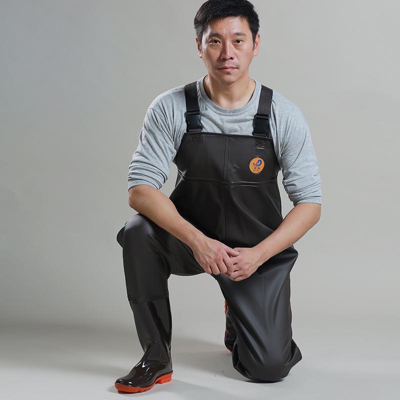 Men's High-End Thickened Wading Suit: Half-Body Waders with Integrated Rain Pants and Water Shoes for Fishing.