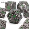 7 Pcs Black Green Metal Dice Maze Hollow Metal Polyhedral Dice Set Suitable for Role-Playing RPG  Board Game Card Game