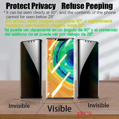 Privacy Hydrogel Film, 4 Units, for Huawei Pura 80 70 Ultra P60 Art P30 P50 P40 Pro Plus Anti-glare Curved Screen Protector Film