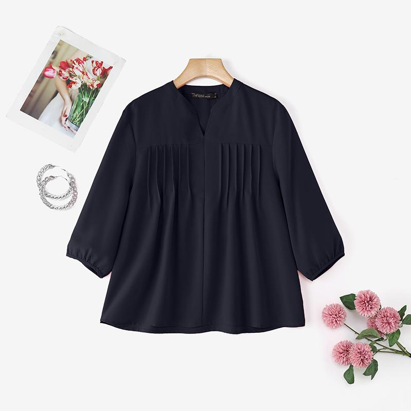 ZANZEA Women Casual Round Neck Solid Color Loose Long Sleeve Blouse