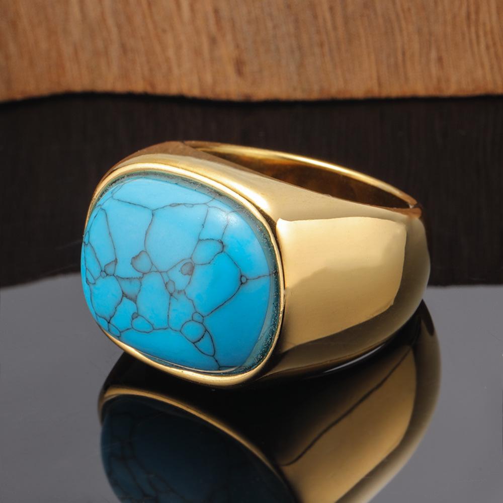 2026 Jewelry, European and American Exaggerated Turquoise Pattern Three-dimensional Geometric Opal Index Finger Wide Version Ring