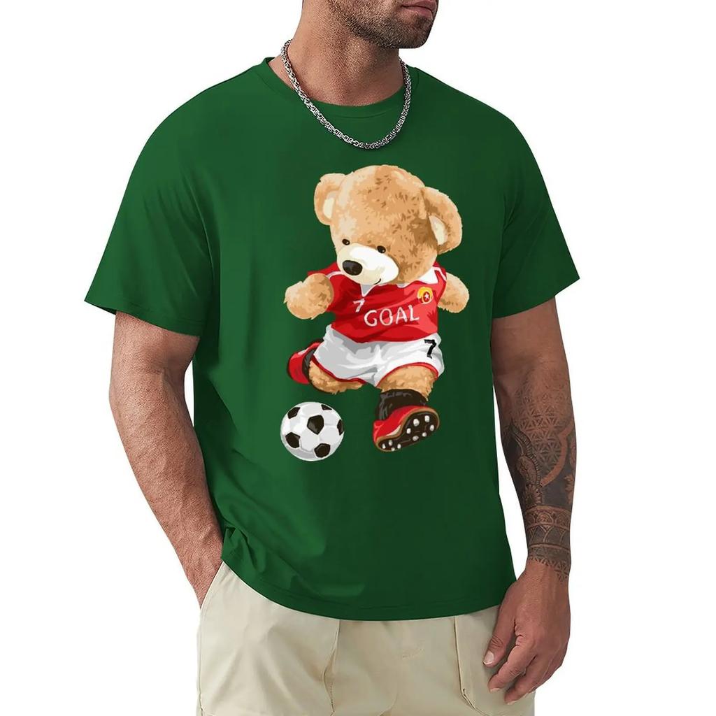 Cute Teddy Bear Playing Soccer T Shirt Harajuku Short Sleeve T-shirt 100% Cotton Graphics Tshirt Tops