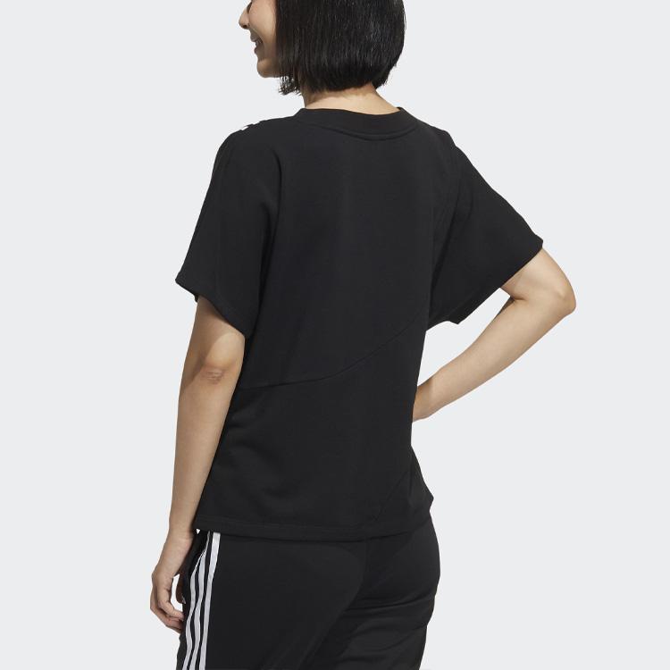 Adidas Neo Striped Round Neck Pullover T-Shirt Women Tops Black HM7423
