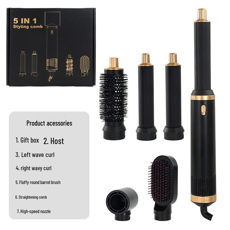5-in-1 Hot Air Brush Set: Automatic Curler, Straightener, Multifunctional Hair Dryer with Replaceable Heads