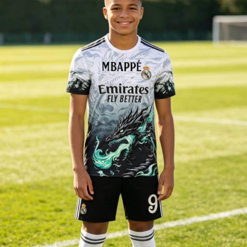Real Madrid No 9 Dragon Pattern Football Jersey With Polyester Fabric For Soccer Fans