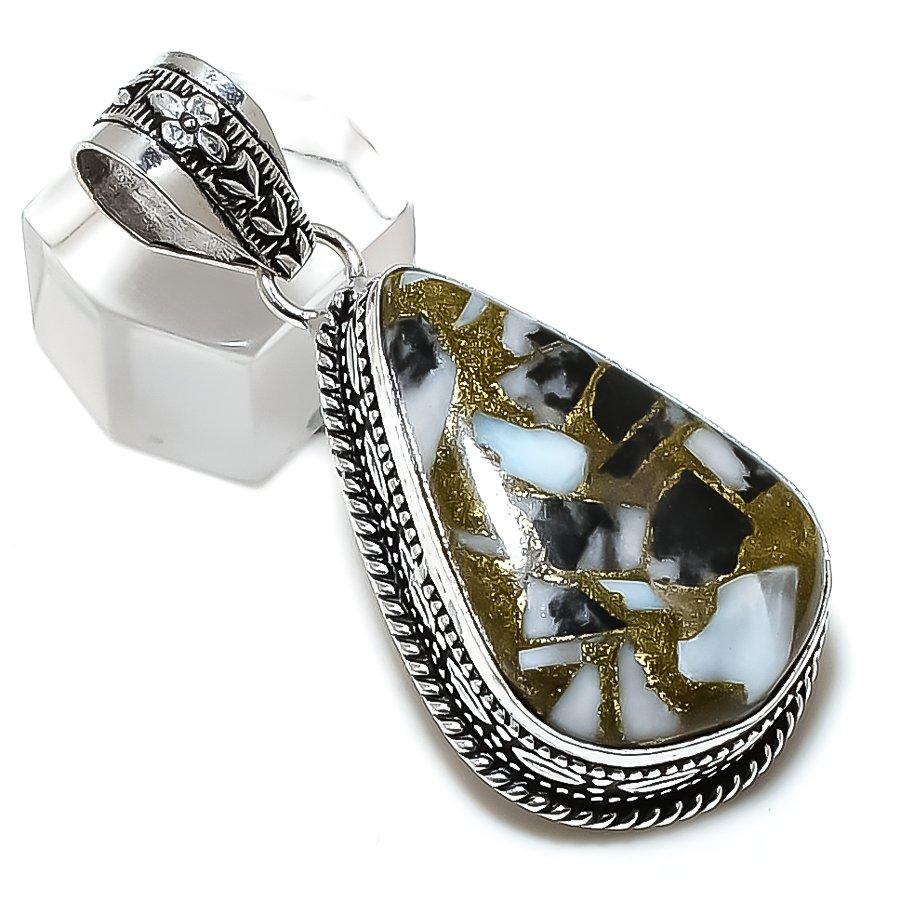 Zebra Jasper Gemstone Handmade 925 Sterling Silver Jewelry Pendant 2.05" u3K07