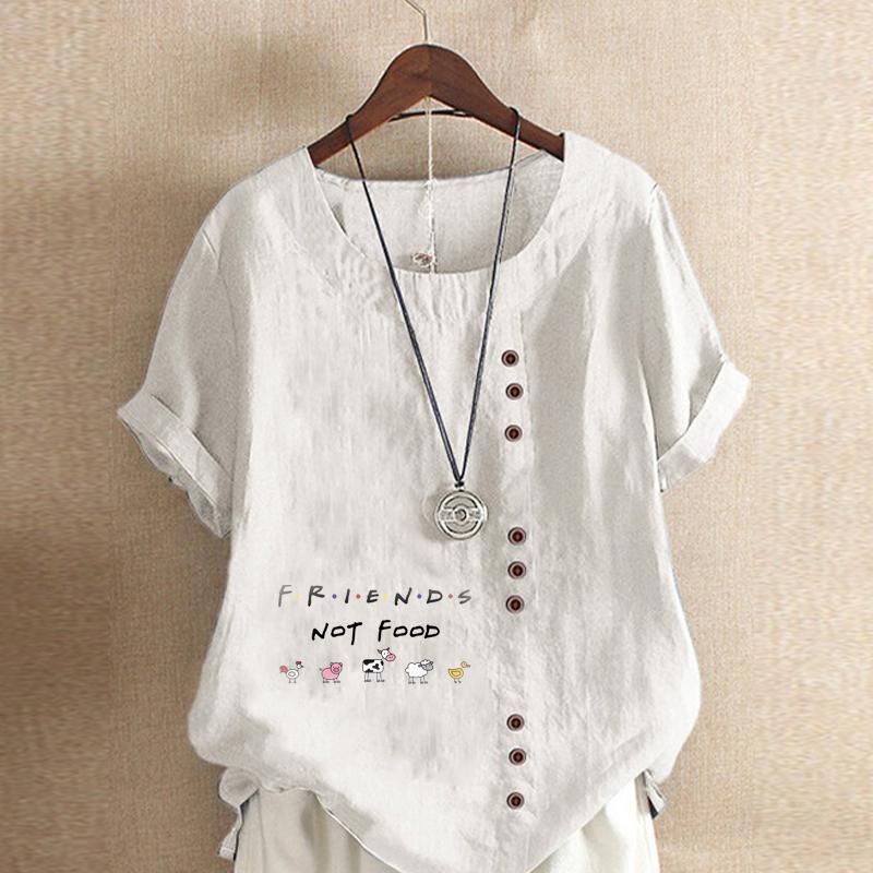 Damenmode Niedliche kleine Buchstaben bedruckt Rundhals Kurzarm T-Shirt Lässig Baumwolle Leinen Grafikshirt Freizeit Locker Sommer Bluse Tops