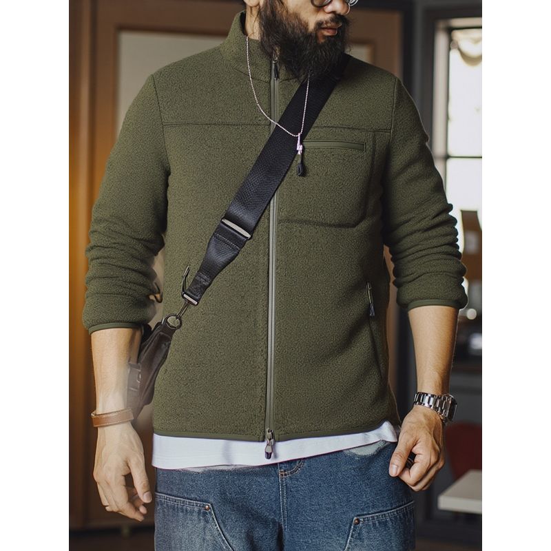Niaojia Outdoor Fleece Jacket, Inner Layer for Men, Slim Fit, Zip-Up, Stand Collar, Knitted Outerwear, Export Warm Jacket