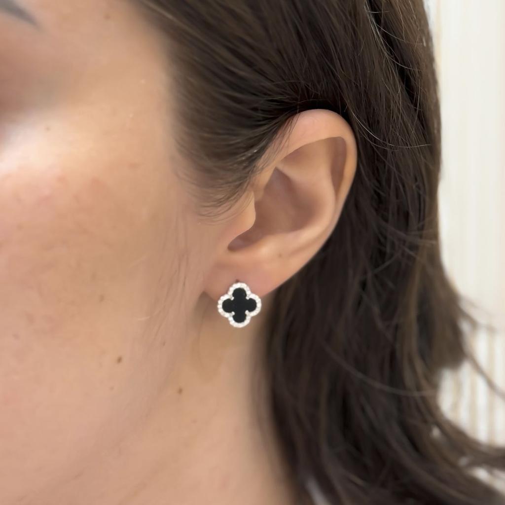 ვერცხლის საყურეები ნატურალური ონიქსით, ფიანიტებით (60002100)