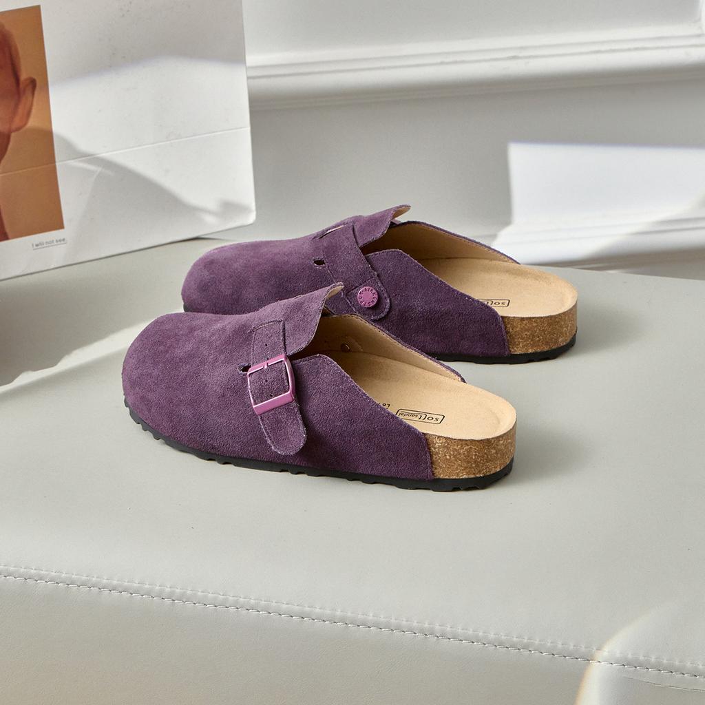 Cowhide version~ Birkenstocks women's leather cork heightened platform slippers fishing bag head half slippers Japanese Boken shoes