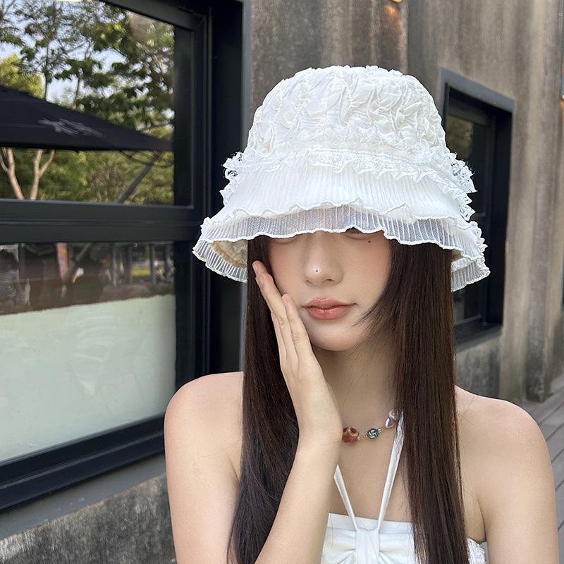 Summer Fisherman Hat Fresh Ruffle Leaf-Lying Hollow Fisherman Hat Beach Sunscreen Hood Girl Trendy