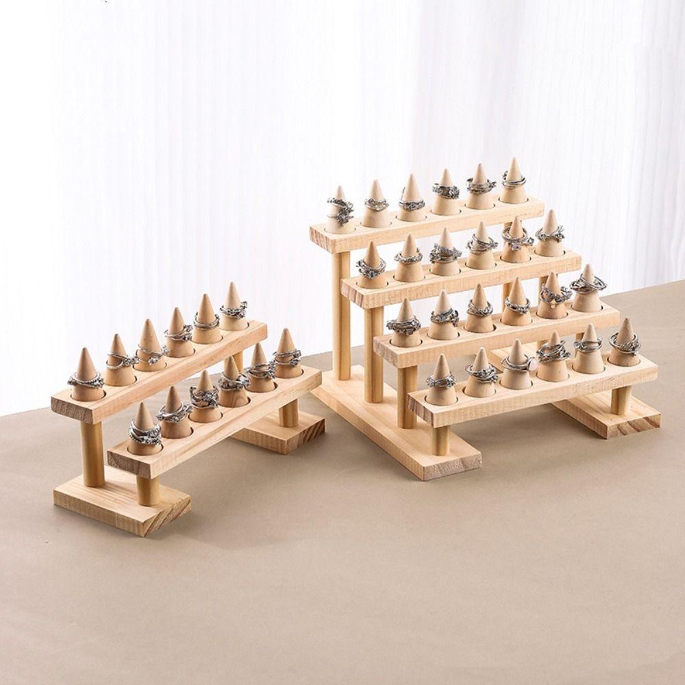 Multi-layer Wood Rings Display Holder Bracelets Necklace Ring Storage Rack  Bedroom