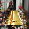Christmas Gold Metal Jingle Bell with Wooden Handle - Holiday Ornaments & Decorations
