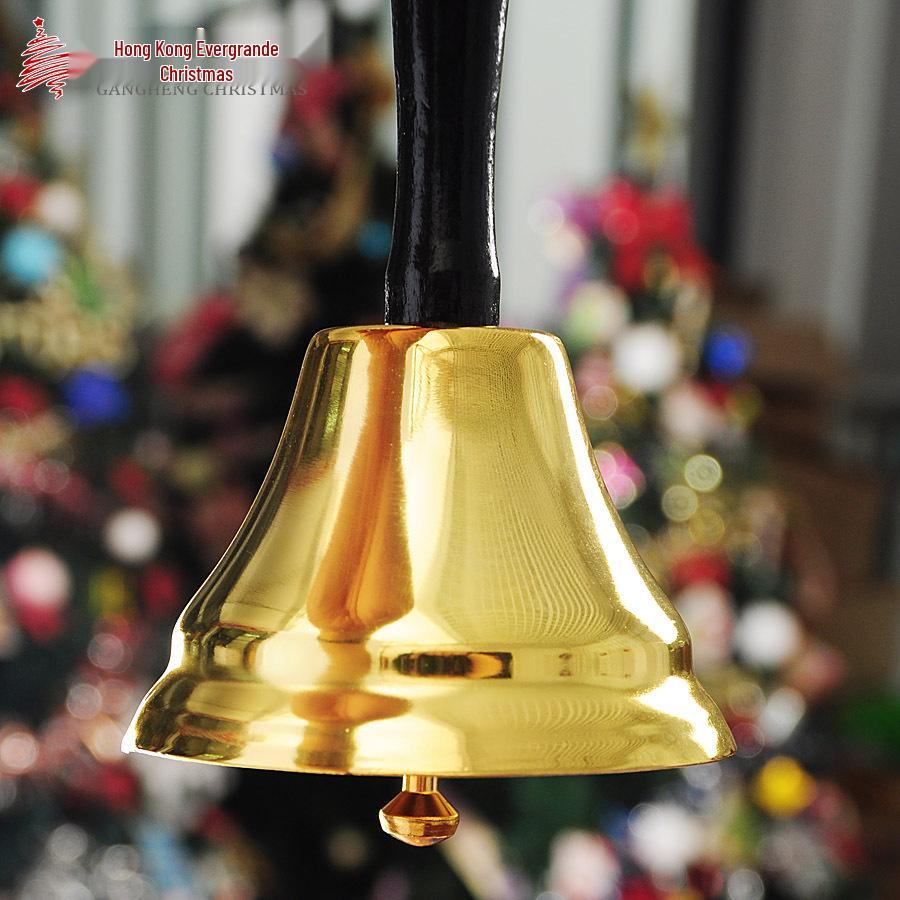 Christmas Gold Metal Jingle Bell with Wooden Handle - Holiday Ornaments & Decorations