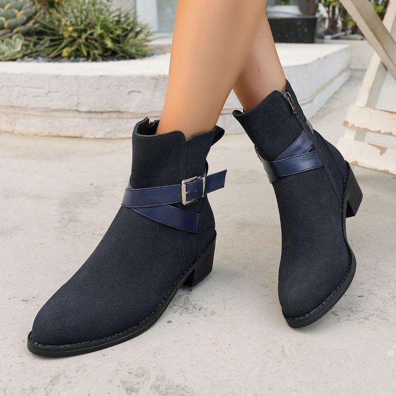 New Women's Ankle Boots 2025 Winter Western Stretch Boots Sexy Pointed Suede Women Shoes Fashion Partys Low Heels Booties Botas