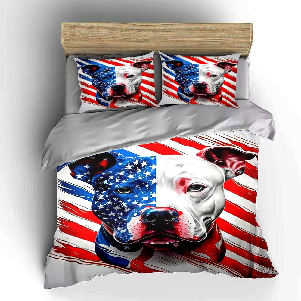 Dog with American flag. Bedding sets Duvet cover sets Duvet covers Pillowcases(1 * Duvet Cover 2 * Pillowcases without duvet insert)