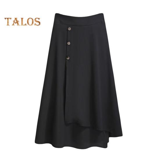 Midirock mit hoher Taille, Knöpfen, Dekor, unregelmäßiger A-Linien-Rock mit großem Saum, einfarbig, dünner Sommerrock