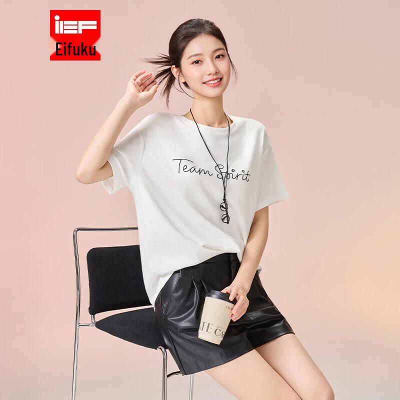 IEF Aiyifu 2026 Summer Versatile Letter T-Shirt L