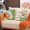 Linen Throw Pillow Cover with Daisy Floral Print and Home Sweet Home Text 45x45cm Decorative Cushion Case for Sofa Bed Living Room