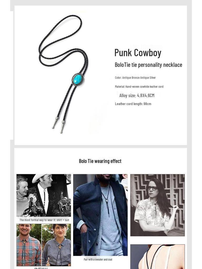 Trendy Tyrkysový Bolo Tie Přívěsek: Pánský svetr řetízek ve stylu západního kovboje