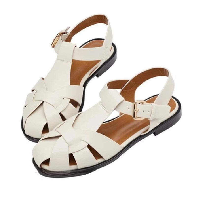 Fashion Fashion Cutout Narrow Strap Woven Flat Sandals Women Sexy Metal Buckle Designer Shoes Comfortable Lightweight Gladiator Sandals