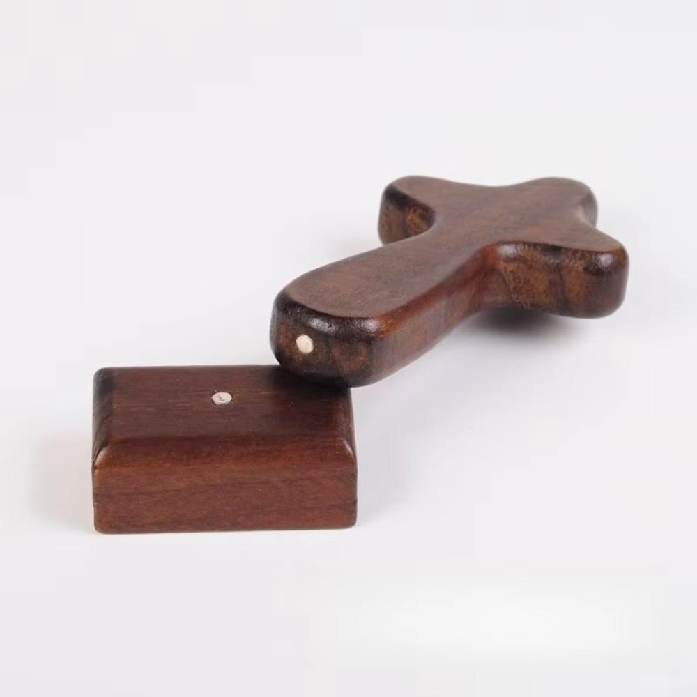 Magnetic Base Wood Cross Statue Handicraft Vintage Cross Ornament Standing Portable Crosses Figurine Church Setting