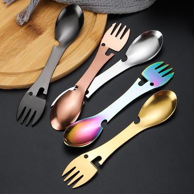 Camping Fork Spoon Multi Function Spoon 5 In 1 Integrated Fork Spoon Outdoor Fork Spoon Picnic Cutting Knife Bottle Can Opener