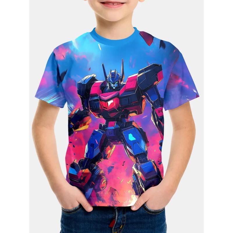 Soft Comfortable Children's Summer Round Neck Short Sleeved T-shirt Creative Color Fashionable Cool Printed Boy's T-shirt