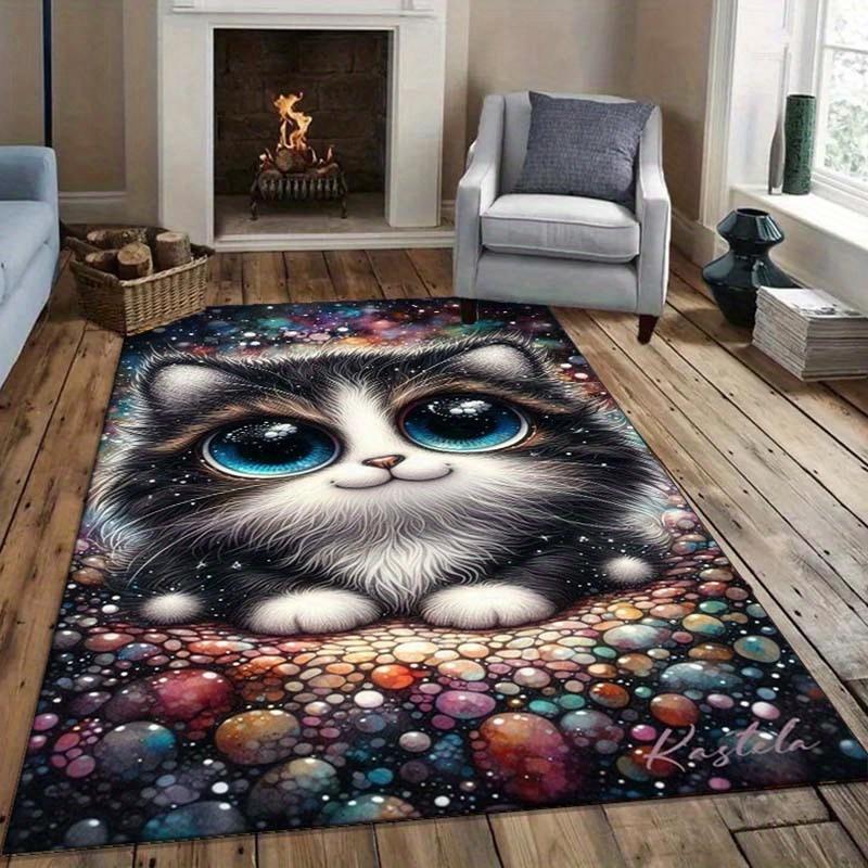 Galaxy Cat Rug for Cozy Bedrooms - Space Inspired Animal Design Carpets Anti slip carpet can be machine washed