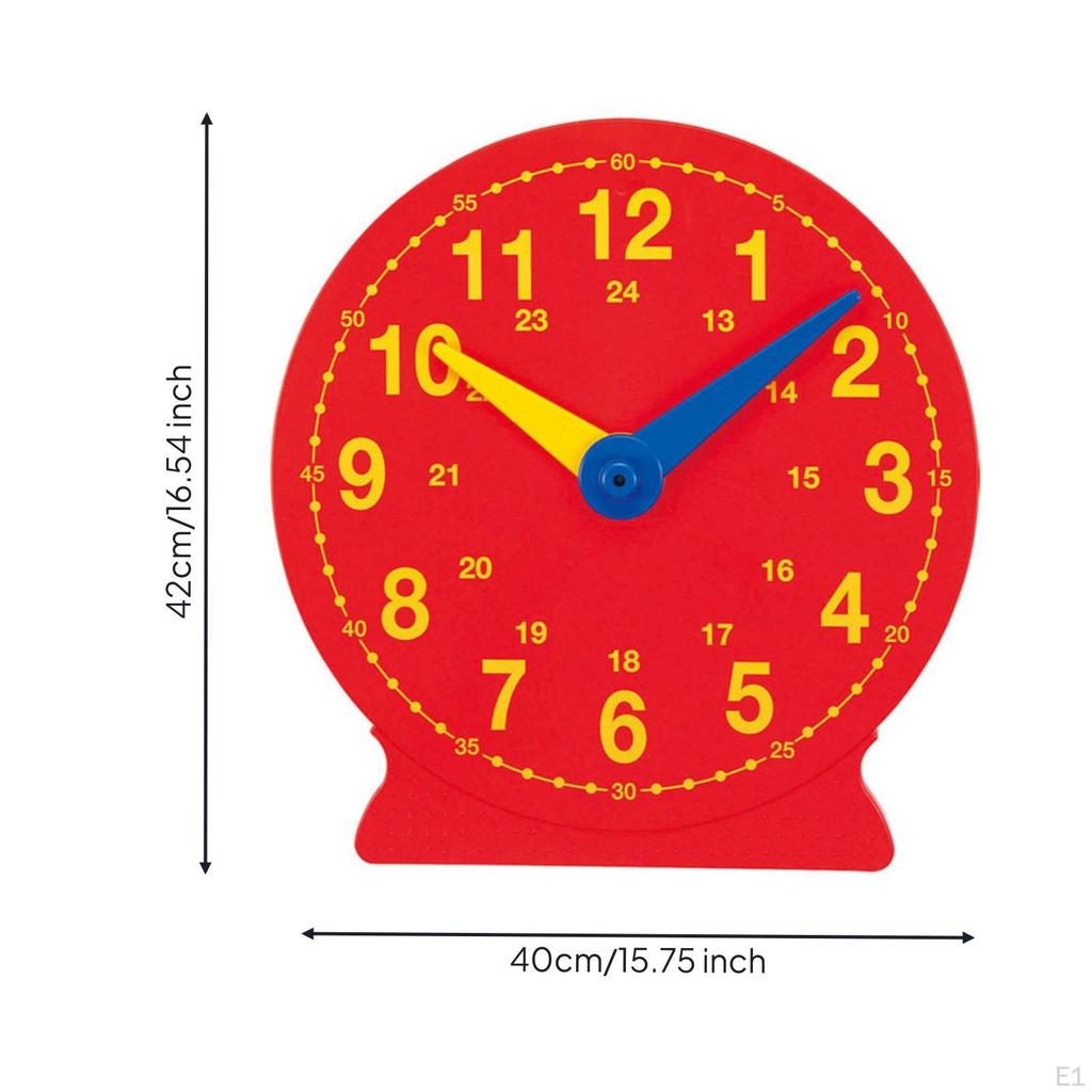Teaching Clock Red Face Analog Yellow Numbers for Teacher, Children, Homeschool