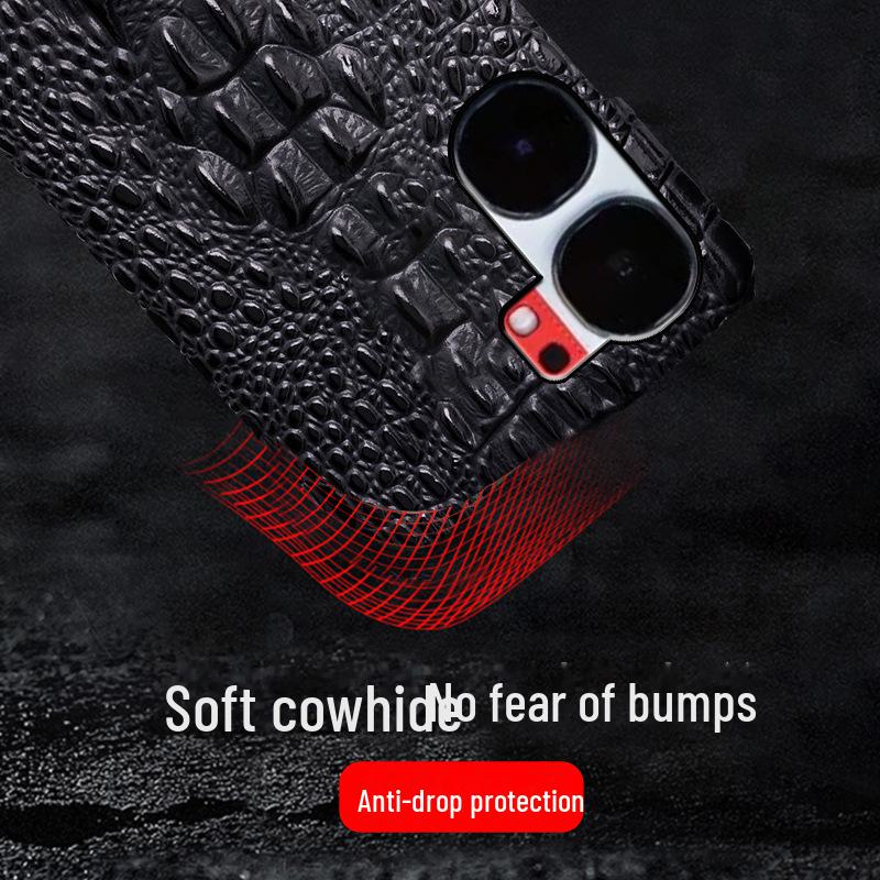 High-end Cowhide Dragon Head Pattern Half-cover Leather Case for iQOO Neo9 and Neo9Pro. Ideal for Protective Needs.