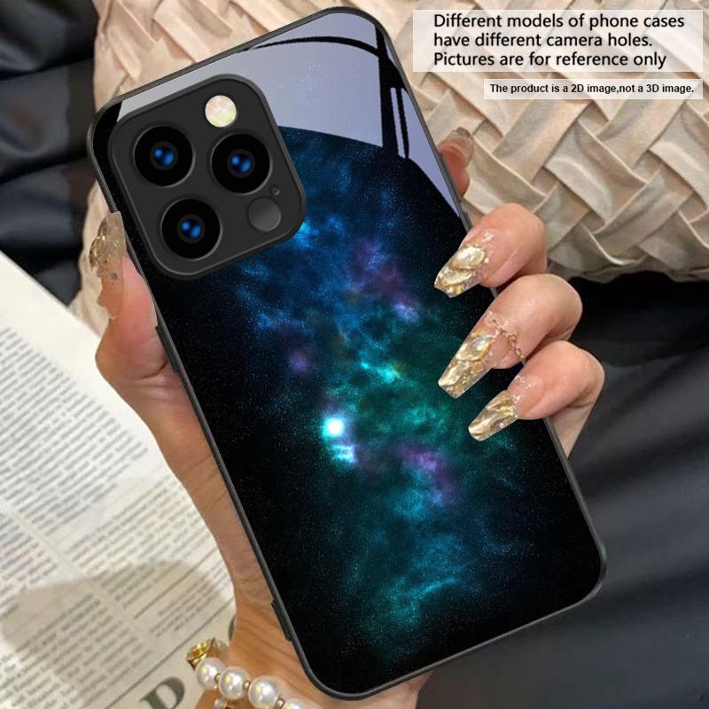 Space Nebula Wallpaper For iPhone 11 Pro 12 13 mini 14 15 Pro Max 16 E 17 Air XS Max XR 8 7 Plus SE 5 6 Black Glass Phone Case