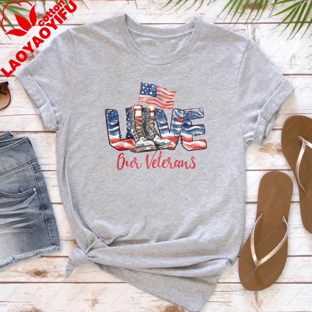 Love Our Veterans Shirt Womens Veterans Shirt Military Tops for Women  Army Wife Printed  Tees High Quality Cotton T Shirt