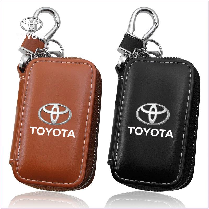 Car Key Bag Zipper Case Anti-Theft Key Fob Pouch Leather Emblem Keychain Zipper for Toyota GR GTR GAZOO Racing Logo Auris Pruis RAV4 CHR Corolla CAMRY
