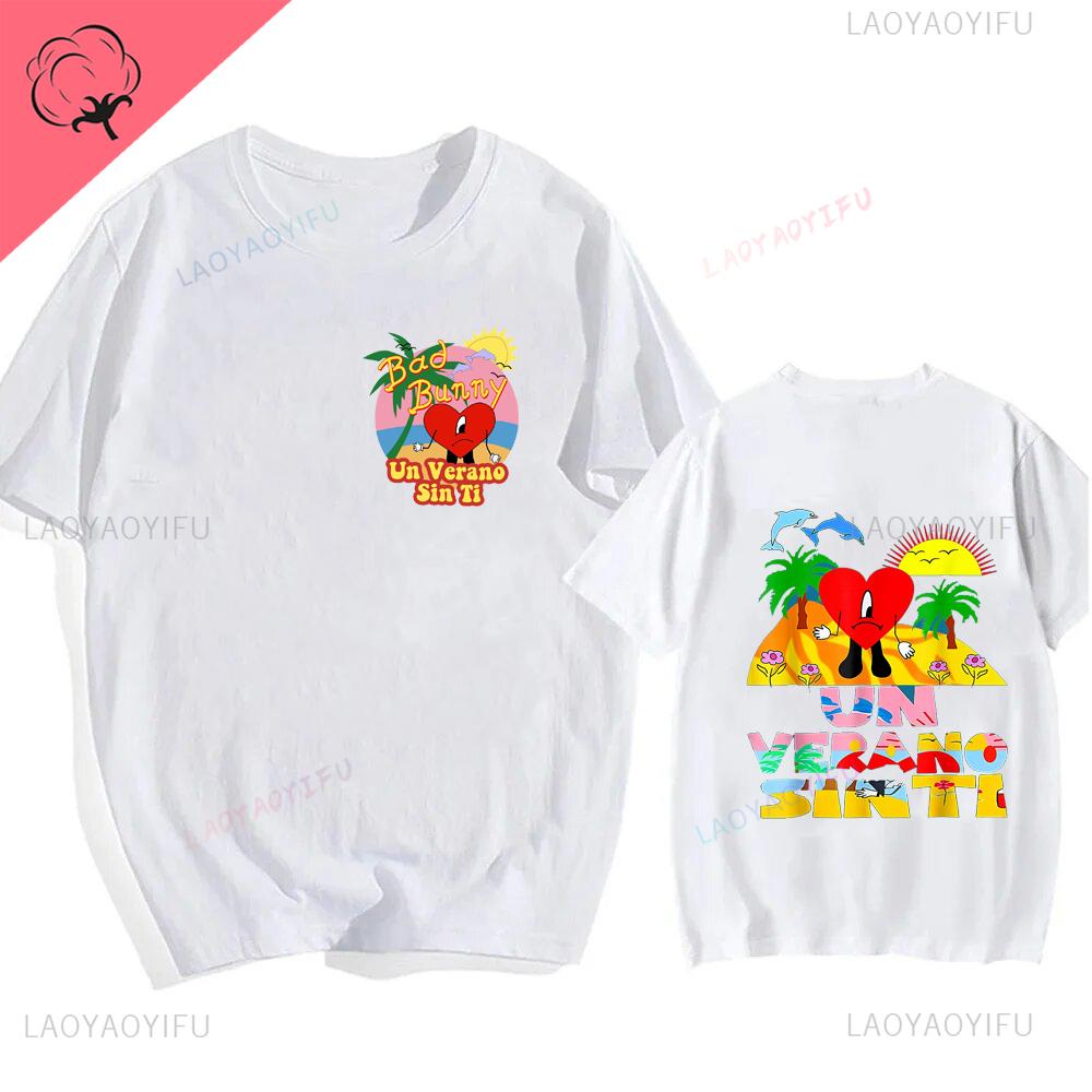 Bad Bunny UN VERANO SIN TI Music Album Print Tshirt Classic Harajuku Loose Streetwear Men Hip Hop Style Shortsleev Tshirt