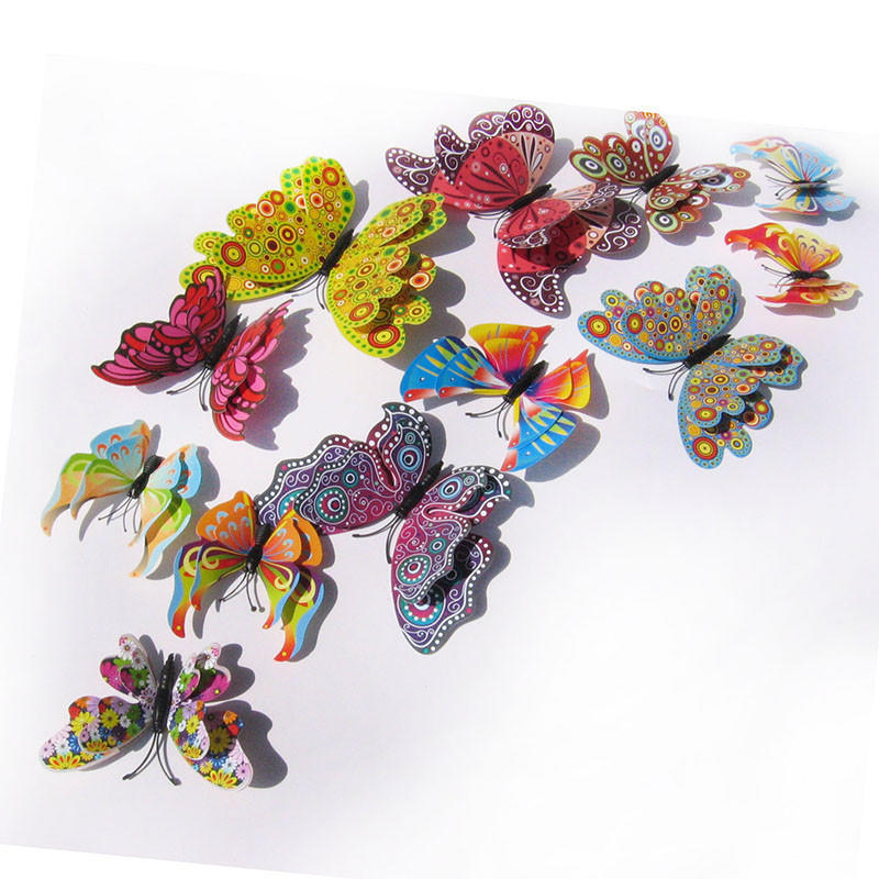 Buy 12pcs/set Wall Sticker Double Layer Butterfly Sticker 3D ...