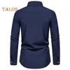 Fall Men Shirt Turn-down Collar Buttons Long Sleeves Solid Color Slim Fit Mid Length Casual Formal Business Commute Top