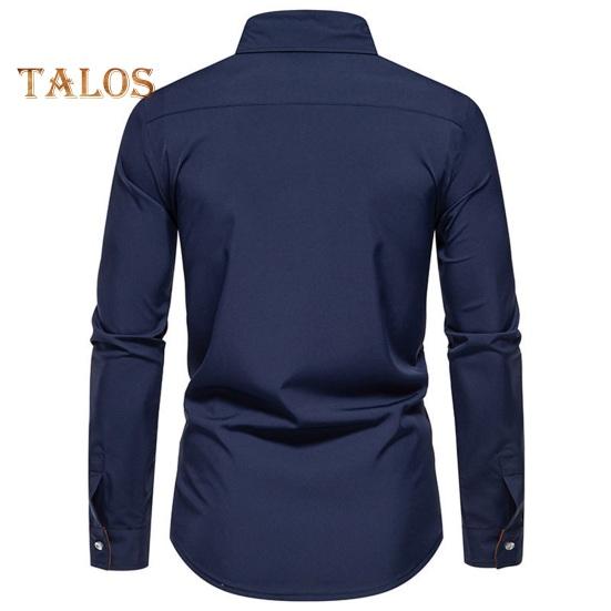 Fall Men Shirt Turn-down Collar Buttons Long Sleeves Solid Color Slim Fit Mid Length Casual Formal Business Commute Top