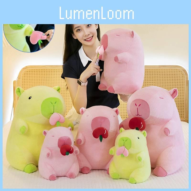 Adorable Peach Capybara Plush Toy Soft Pillow Doll In Green And Pink Colors