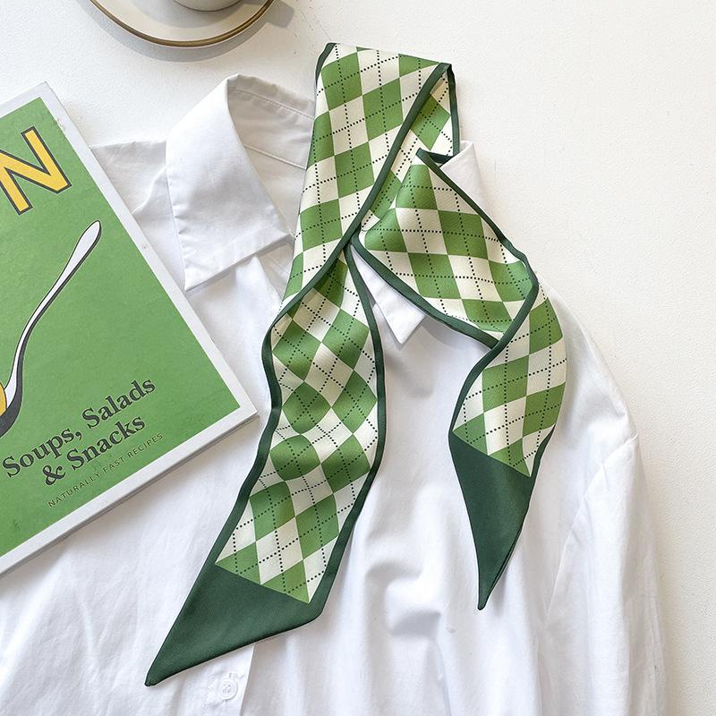 

Премиум-повязка на голову из корейского шелкового шарфа цвета хаки и телесного цвета - профессиональный аксессуар на весну/осень 88*7cm